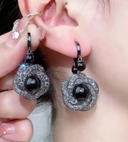 Black Lace Rose Drop Earrings